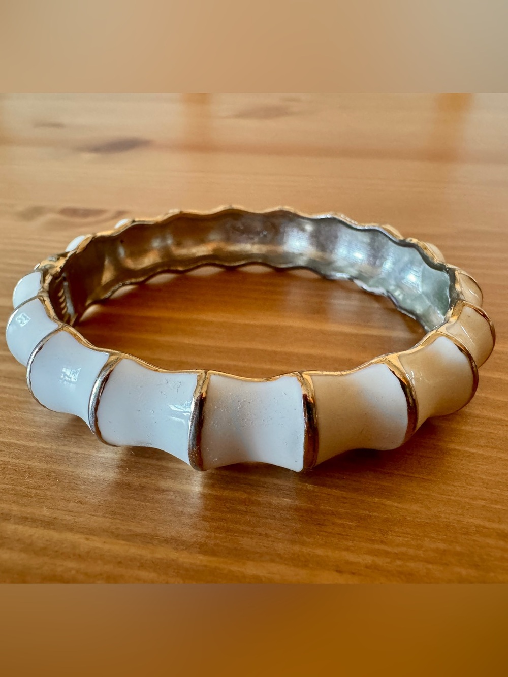 VTG Signed Sequin Brand Cream Enamel Gold Tone Hinge Bracelet Bamboo Nordstrom